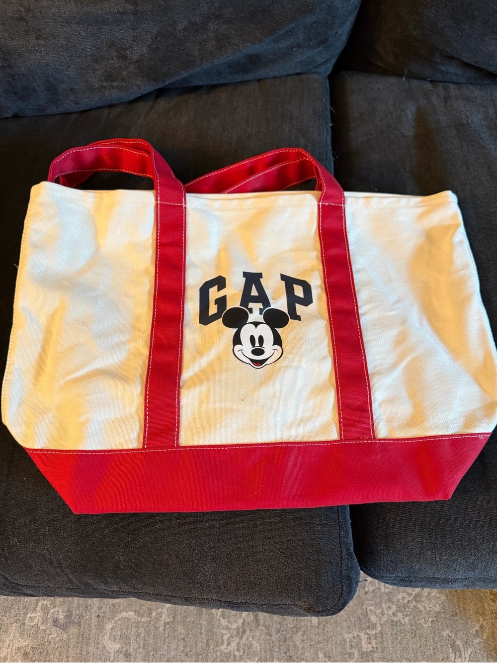 GAP Cream & Red Canvas Tote with Mickey Graphic